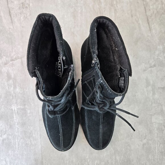 Aerosoles Ankle Boots Wedge 8 Black Suede Victorian Retro Lace Up Comfort Bootie - Picture 2 of 12